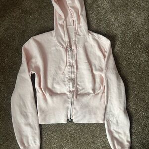 Pink Cropped Zip-Up Hoodie